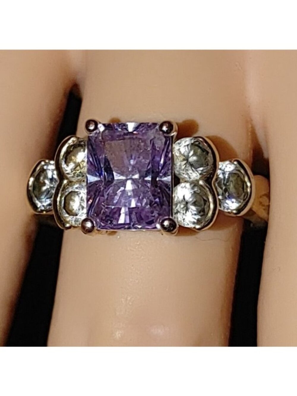 Ring Size 7 EDCO Vintage Purple Clear Crystal Gold Plated Ring Elegant Jewelry